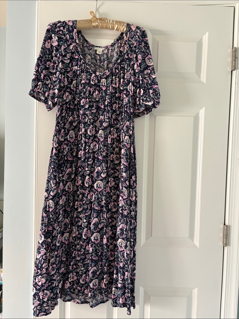 Caslon Navy Midi Dress with Pink Floral Print